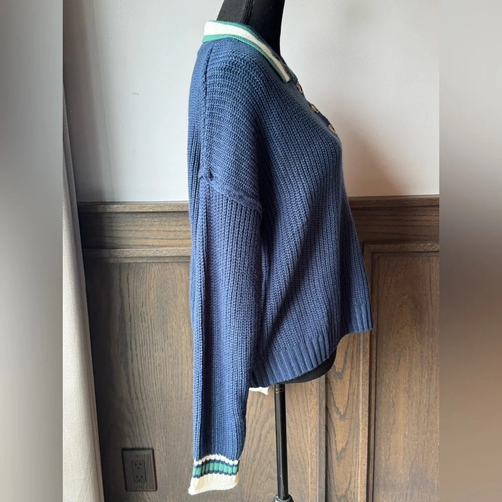 SO Navy Blue Women's Sweater with Striped Collar nwot large - Picture 6 of 8